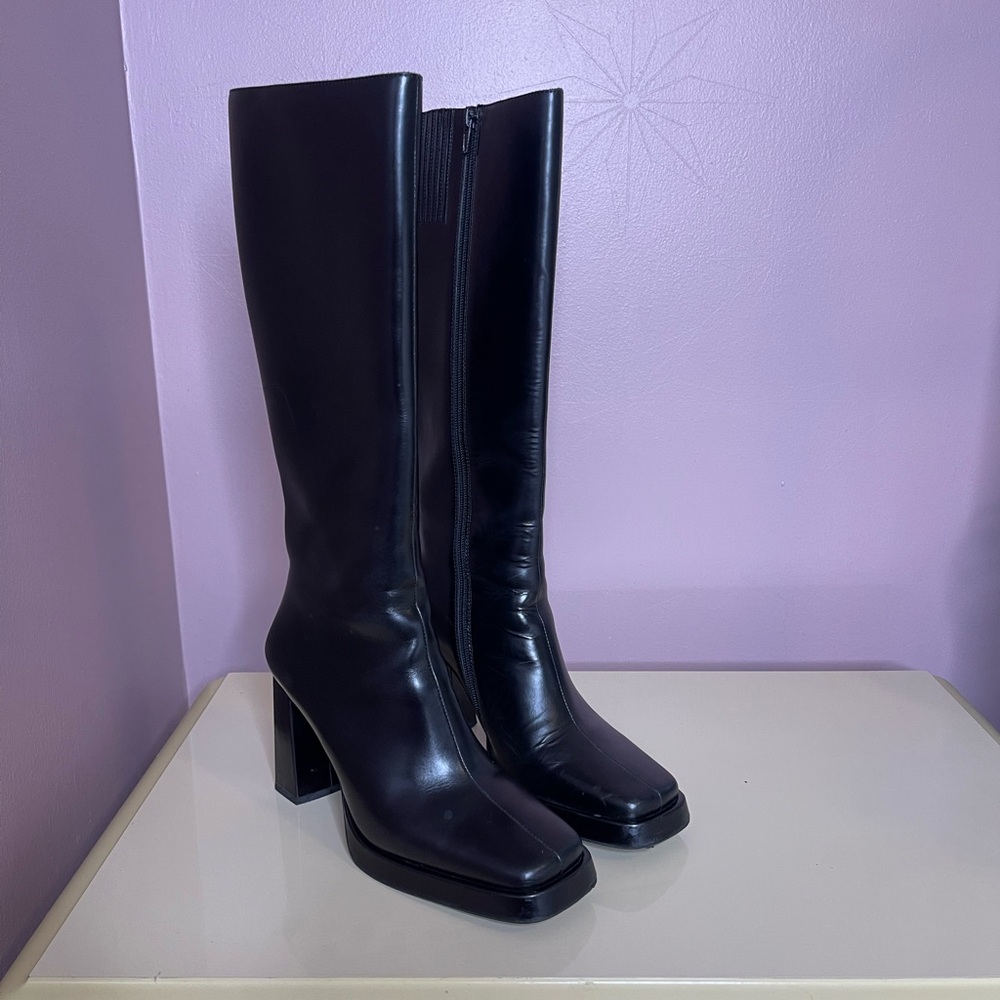 Black Jeffrey Campbell Knee High Platform Heeled Boots